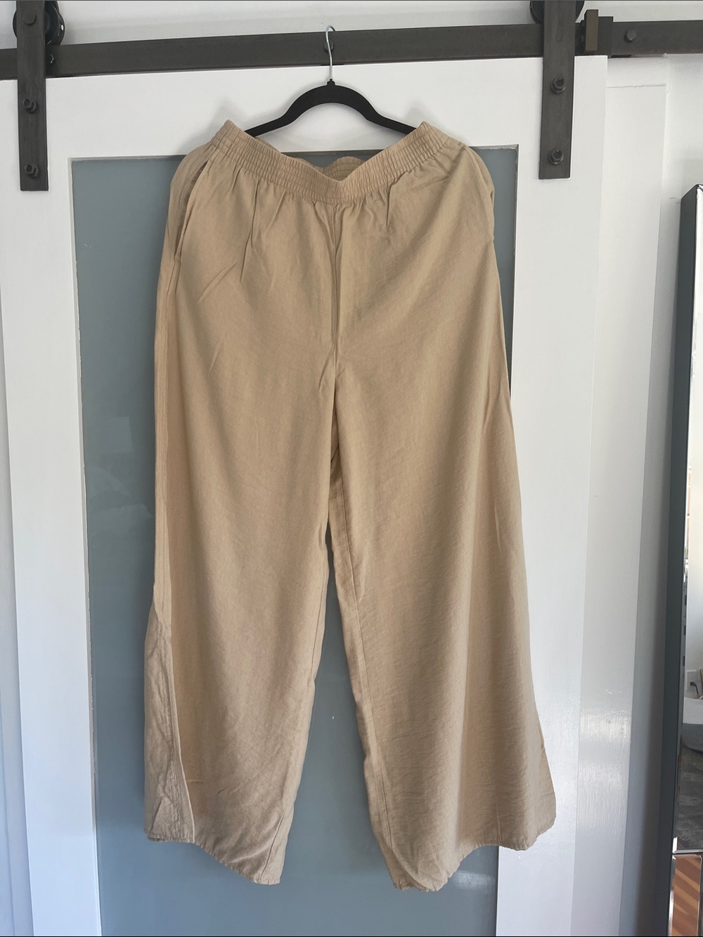 H&M Wide Leg Linen Pants in Light Beige